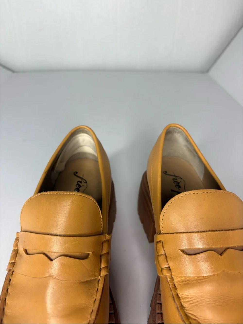 Free People Lyra Lug sole penny loafers camel tan size 37